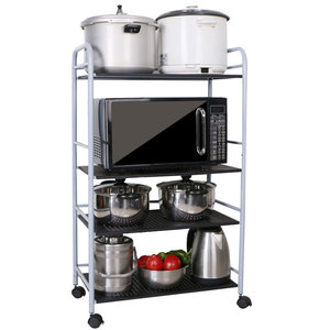 Estante de almacenamiento de cocina moderno de acero inoxidable con ruedas, estante para horno microondas, organizador portátil de varios niveles para utensilios de cocina - Product Image 1