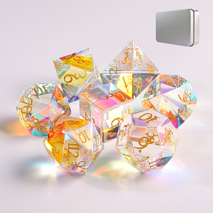 Набор из 7 кубиков из драгоценных камней, ручной работы, радужные многогранные кубики для настольных игр, RPG, D20, D6, радужное стекло, кристалл, для настольных игр - Product Image 1