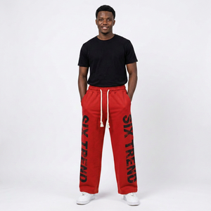 Six Trend Sports Men's <b>Red</b> Fleece Lightweight Straight Sweatpants Elastic Waist Drawstring Casual Pants Letter Print Summer Wear - Product Image 2