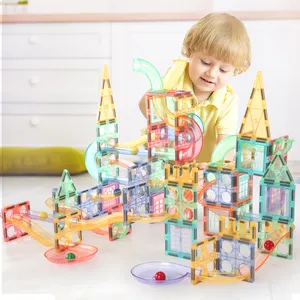 Educational Construction 108pcs Transparent Color Marble Run Ball Magnetic Tiles Track Building Blocks Toy Set