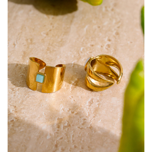 Jinyou 2739 Kích thước 7 Phong Cách Châu Âu thép không gỉ Chunky Vòng Amazonite đá tự nhiên mịn ngọc trai rỗng mở vòng - Product Image 5