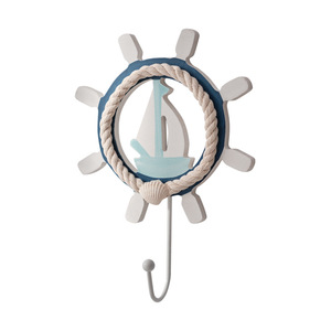 Mediterranean Style Coat <b>Hooks</b> Round MDF <b>Wall</b> Mounted Anchor Lighthouse Sailboat Design For Home Decor Behind Doors Or <b>Walls</b> - Product Image 4