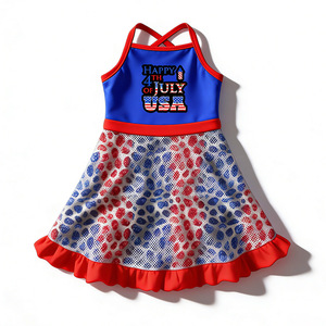 Vestido de Verano 2026 para Niñas, Estilo American Girl, Azul y Rojo, Ropa de Nailon Estampada, Traje para el Día de la Independencia, 4 de Julio - Product Image 5