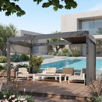 Pergola motorisée autoportante en aluminium robuste avec toit à lames rétractables pour villa, jardin ou cour arrière