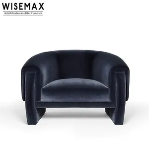 WISEMAX家具豪华蓝色丝绒布艺无腿地板沙发舒适客厅酒店单人休息室沙发