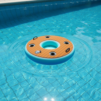 Bar flottant gonflable rond et table aquatique robuste avec porte-gobelets et zone centrale pour seau à glace