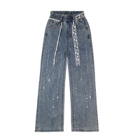 Jeans en denim pour filles Gallant Girls, logo personnalisé, strass, paillettes, jeans baggy pour filles, pantalons pour enfants de 8 à 13 ans