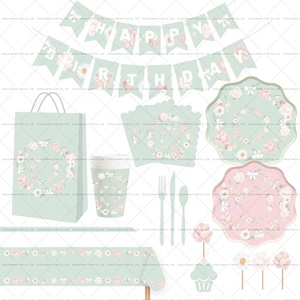 DAMAI Fournitures de fête sur le thème des fleurs de luxe, assiettes en papier, serviettes, gobelets, ensemble de fête pour mariage, anniversaire, fille - Product Image 1