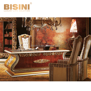 Scrivania da Ufficio in Stile Barocco Classico con Intagli in Legno Argento e Oro, con Sedia in <span class=keywords><strong>Pelle</strong></span> Abbinata - Product Image 4