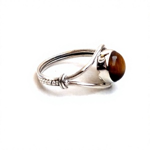Tondo marrone occhio di tigre 925 argento <span class=keywords><strong>Sterling</strong></span> anello da donna fatto a mano 6mm gioiello di pietra preziosa per l'anniversario per le celebrazioni - Product Image 2
