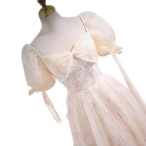 Champagne Floral Embroidered Organza A-Line Evening Gown Sweetheart Neckline Empire Waist Women's Formal Dress For Birthday - Product Image 5