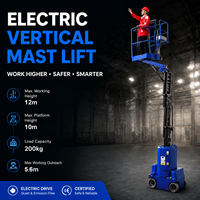 Plataforma de Trabajo Aérea Eléctrica con Mástil Vertical MDBOT, con Brazo Articulado, 12 m de Altura, Capacidad de Carga de 200 kg, Elevador Autopropulsado