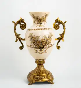 Vas keramik cina porselen emas dengan desain bunga kuningan vas keramik antik vas keramik untuk dekorasi rumah