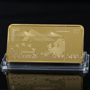 Groothandel Custom Europa Vierkante Munten Goud 500 Euro 24K Vergulde Edelmetaalstaven Voor Souvenir Cadeau