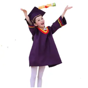 Uzun kollu moda % 100% Polyester mor ucuz mezuniyet elbisesi çocuklar için