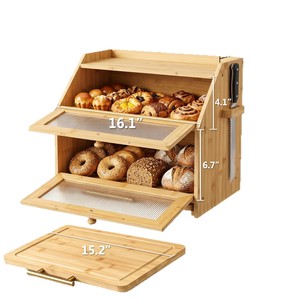 Boîte de rangement pour pain en bambou avec porte en verre et porte-couteau pour la cuisine - Product Image 5