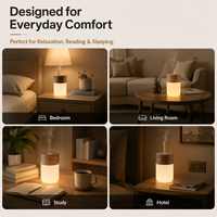 Lampe de chevet intelligente en bois avec LED, diffuseur d'arômes, rechargeable par USB, à intensité tactile, lumière blanche chaude pour la décoration de chambre et d'hôtel