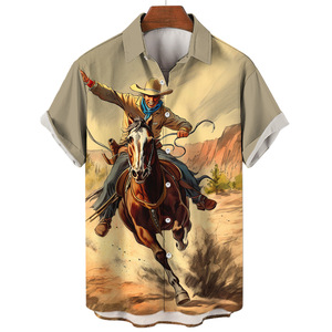 Camisetas de Manga Corta con Botones Estilo Vaquero Occidental Personalizadas con Estampado de Caballo para Hombre, Verano 2026, MOQ Bajo - Product Image 5