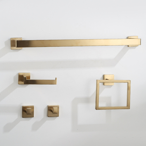 Juego de Toallero de Pared de Acero Inoxidable Dorado Cepillado Moderno, Accesorios de Baño, Ganchos Fijos, Diseño Cuadrado, 4 Piezas - Product Image 3