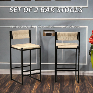 <b>Bar</b> <b>Stools</b> Set of 2 Fabric Paper Rope Weave Metal Frame Contemporary Design for Home <b>Bar</b> - Product Image 2