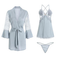 Robe de lingerie en polyester et nylon brodée de dentelle pour femme, col en V, grande taille, nuisette sexy avec culotte string, ODM