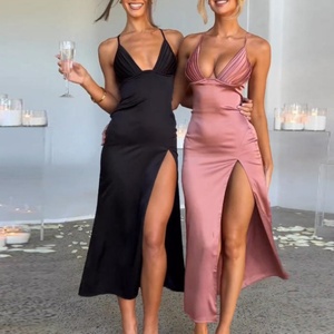 Vestidos de Verano en Oferta, Vestidos Ajustados con Cuello en V y Abertura Lateral para Mujer, Vestidos Sexys para Fiesta en Club - Product Image 2