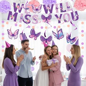 ของตกแต่งงานปาร์ตี้สีม่วง, ป้าย We <span class=keywords><strong>Will</strong></span> Miss <span class=keywords><strong>You</strong></span>, พวงมาลัยวงกลม, พู่ห้อย, ลูกปอมปอม, ของตกแต่งงานปาร์ตี้สำหรับเพื่อนร่วมงาน - Product Image 3