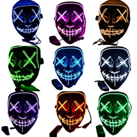 Masque de Costume d'Halloween Lumineux à LED en Plastique, 3 Modes Clignotants, Écologique, Effrayant pour Festivals, Cosplay et Soirées Masquées