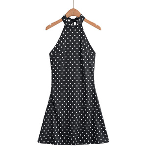 Elegante Vestido Negro de Puntos con Cuello Alto, Sin Mangas, Ajustado, Largo hasta la Rodilla, para Fiestas de Verano - Product Image 6
