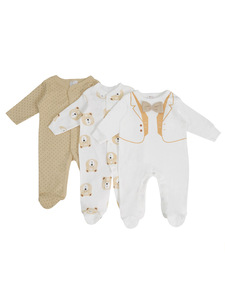 Conjunto de Tres Piezas de Algodón para Bebé, Diseño de Dibujos Animados, Cierre de Botón, Ropa para Gatear, Camiseta Base, <span class=keywords><strong>Pijama</strong></span> con Pies - Product Image 4