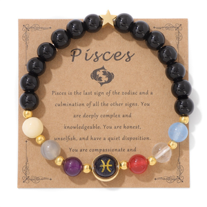 Pulsera Minimalista de Piedras Curativas, Chapada en Oro de 18K, con Dije de los 12 Signos del Zodiaco, Regalo de Cumpleaños para Hombres y Mujeres - Product Image 1
