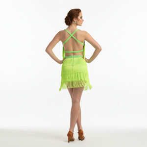 Ladies Salsa Cha Cha Performance Costume <b>Neon</b> Green Ballroom Latin Dance <b>Dress</b> Fringe Skirt with Keyhole Cutout Stage Dance Wear - Product Image 2