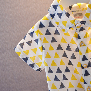 Conjunto de Ropa de 2 Piezas para Bebé, Camisa de Manga Corta con Cuello Alto y Estampado Triangular Estilo Preppy de Algodón, Gran Venta - Product Image 5