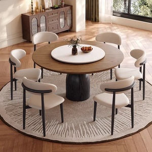Juego de Mesa de <span class=keywords><strong>Comedor</strong></span> Redonda de Madera Maciza Estilo Retro Francés con Lazy Susan <span class=keywords><strong>Extensible</strong></span> y <span class=keywords><strong>4</strong></span> <span class=keywords><strong>Sillas</strong></span>, Diseño Elegante para Apartamentos Pequeños y Villas - Product Image 4