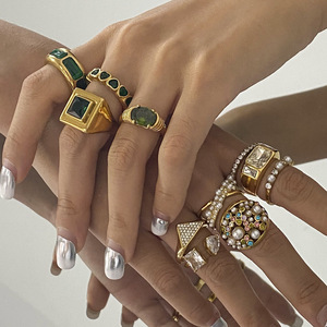 Fashion <b>Rings</b> <b>Set</b> <b>Gold</b> Pearl Zircon Geometric Design Unisex Party Jewelry - Product Image 3