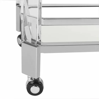 Chariot de bar décoratif pour salle à manger, 2 niveaux, étagère miroir, verre, acier inoxydable, chariot de service mobile pour boissons