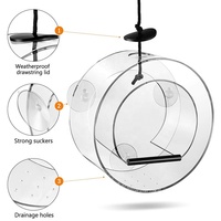 Mangeoire à oiseaux ronde en acrylique suspendue, cage à nourriture transparente pour oiseaux, support d'alimentation intérieur/extérieur pour canaris, perroquets, pinsons