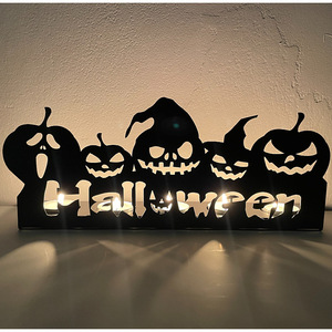 Portacandele di Halloween in ferro battuto cavo, decorazione da tavolo a forma di zucca, scheletro <span class=keywords><strong>e</strong></span> fantasma - Product Image 6