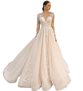 Abiti da Sposa Moderni a Prezzo di Fabbrica, Nuovo Modello Semplice in Pizzo, Sexy con Piccolo Strascico, Aderente, Maniche Lunghe, Applicazioni Floreali, Stile Sirena - Product Image 1