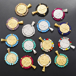 Colgantes de Perlas con la Virgen María |   Colgante Católico de Acero Inoxidable Chapado en Oro PVD de 18K con Cuentas de Colores para Fabricación de Joyería DIY - Product Image 1