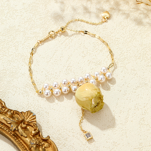 Bracelets de charme à la mode faits à la main, nouveau design 2025, pendentif en <span class=keywords><strong>rose</strong></span> préservée, perles <span class=keywords><strong>Swarovski</strong></span>, plaqué or 14 carats, fermoir extensible sécurisé - Product Image 1