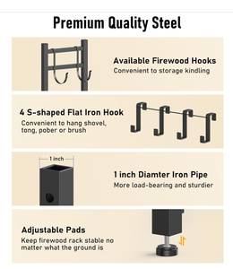 Support de <span class=keywords><strong>bois</strong></span> de <span class=keywords><strong>chauffage</strong></span> intérieur/extérieur robuste de 34 pouces avec crochets d'allumage Coussinets réglables Support de rangement en <span class=keywords><strong>bois</strong></span> en métal pour terrasse de cheminée - Product Image 3