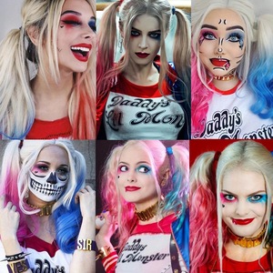 วิกผมผู้หญิงฮาร์ลีย์ ควินน์ผมยาวหยิกสีชมพูไฮไลท์สีฟ้าเต็มศีรษะ ลูกไม้ด้านหน้า เส้นผมธรรมชาติ เส้นใยคาเนคาลอน - Product Image 3