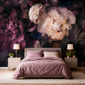 Carta da Parati 3D con Fiori Scuri, Murale di Peonie per Camera da Letto delle Ragazze - Product Image 2