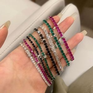 Bracelet tennis Dylam Fashion Fine Jewelry pour femmes, en argent S925 plaqué rhodium, avec zirconias 5A de couleur noire, rose, verte et transparente, taille ronde. - Product Image 6