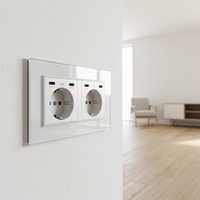 Prise murale double Schuko EU en verre trempé avec double port USB Type C+C