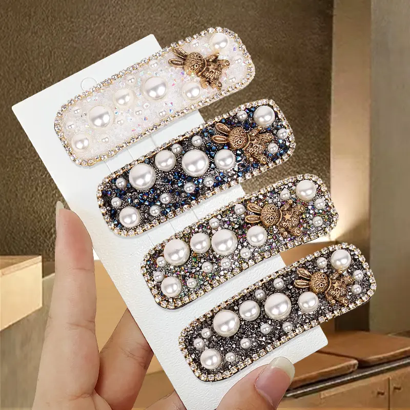 Moda kadın kız Bling kristal Rhinestone İnci çiçek şekilli saç tokası Barrette firkete Hairgrips saç tokası bayanlar için