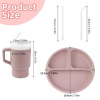 Assiette et tasse à paille en silicone sans BPA, personnalisables en usine, pour bébés et enfants, avec poignée, modèle YLA-SP de la marque YLA