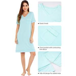 Chemise de nuit en viscose de bambou pour femme, manches courtes, col en V, grandes tailles S à 4X, vente en gros - Product Image 1