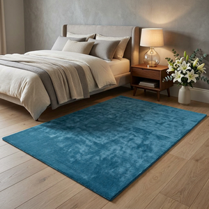 Alfombra Rectangular Moderna de Lana Azul, con Base Antideslizante de Látex, Gruesa y Tufted, de Color Sólido, para Dormitorio u Hogar - Product Image 5